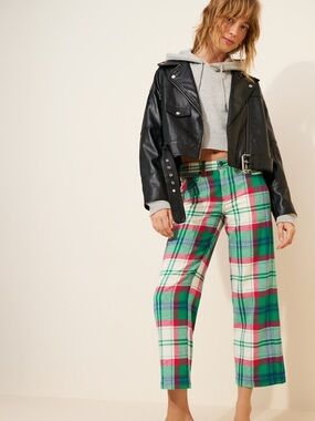 NWT FREE PEOPLE WE THE FREE Cheers Flannel Pants | Green Combo MSRP $148 Size 8